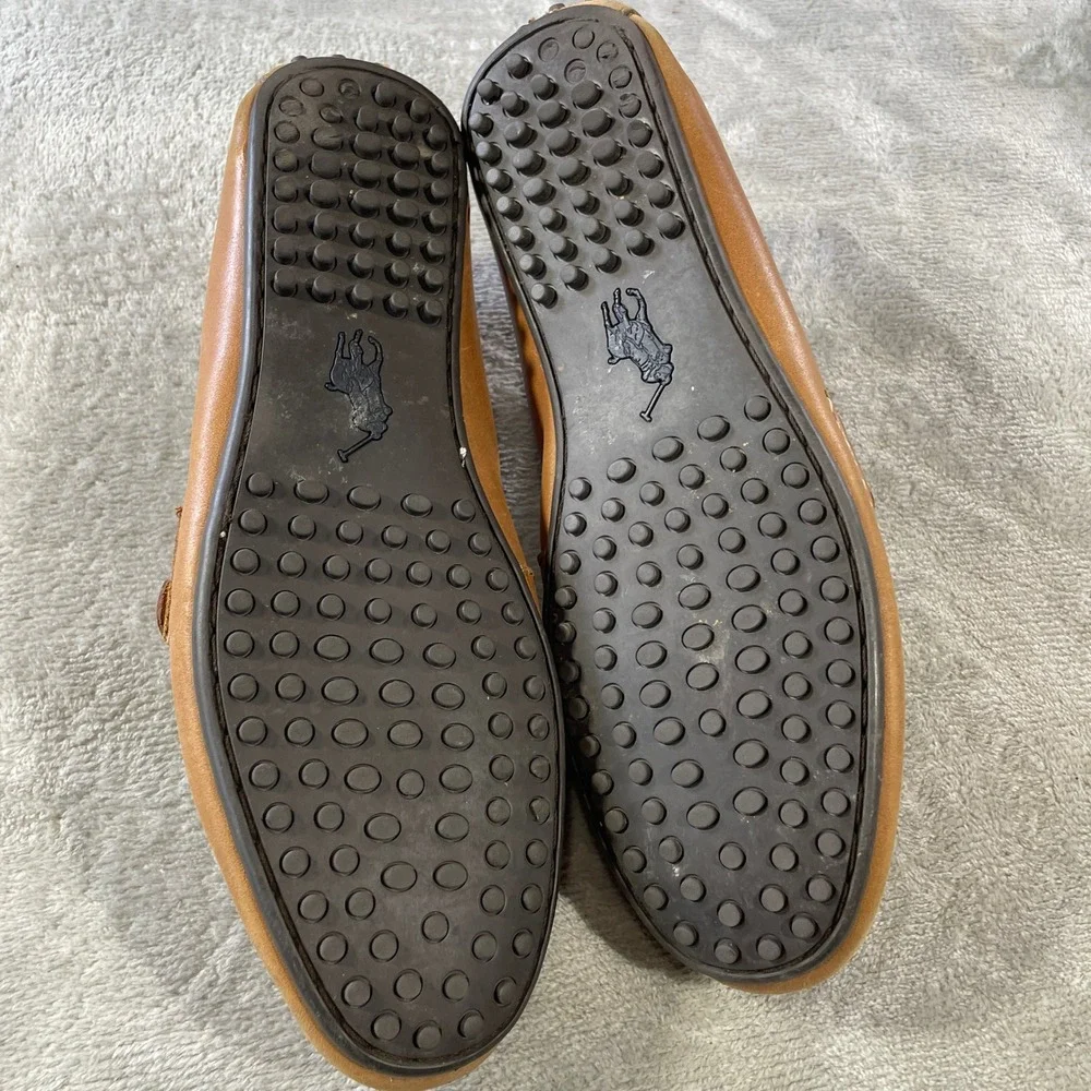 Polo Ralph Lauren Whiteley Driving Moccasin Loafers Mens 8.5 Tan Leather Buckle
